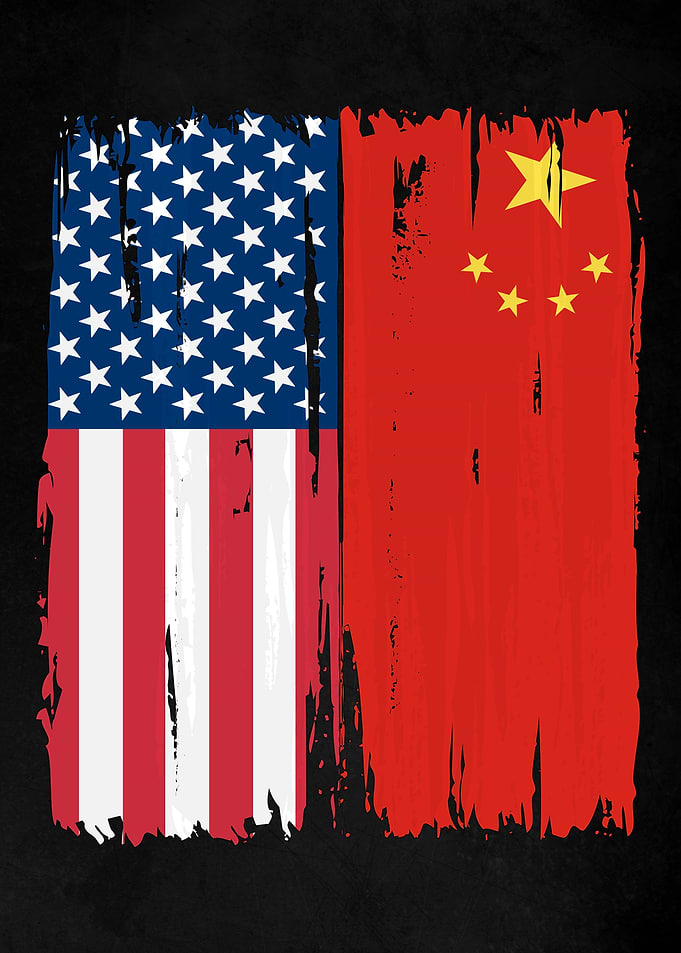 USA China Split Flag