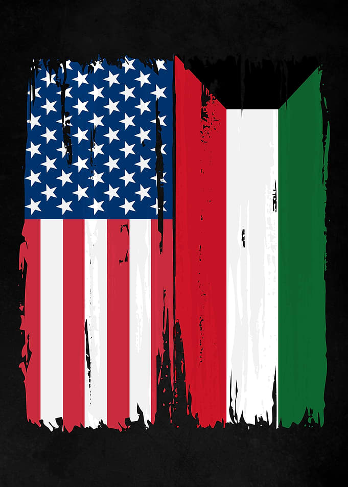 USA Kuwait Split Flag