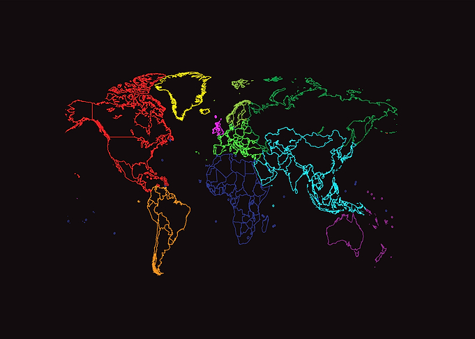 World map poster neon