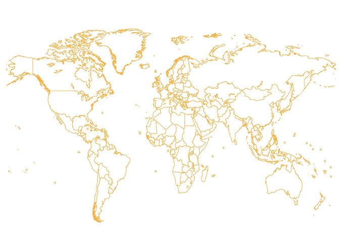 World map orange borders