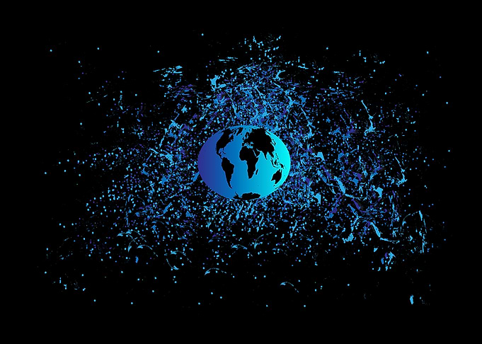 World planet in space neon