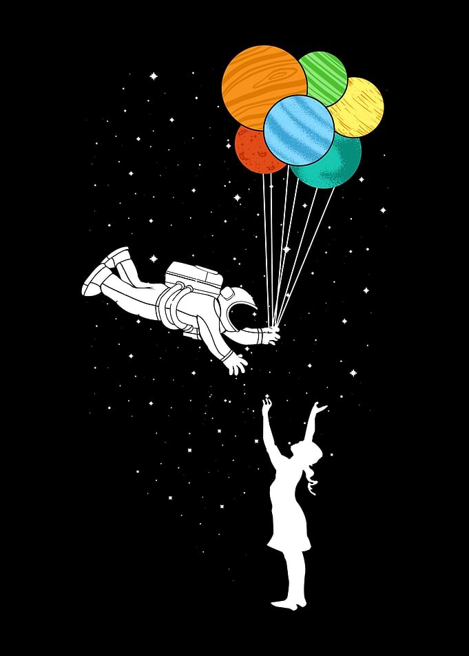Astronaut Planets in Hand