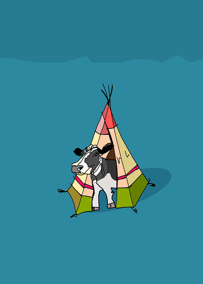 cow in a tent