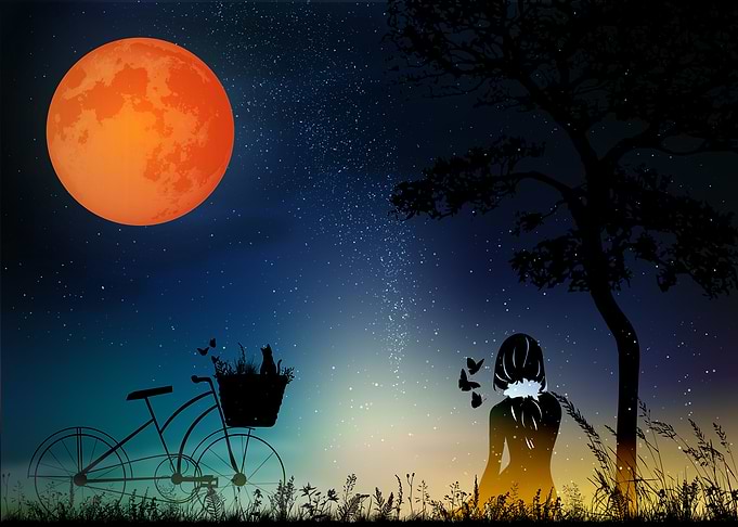 moon girl and bicycle