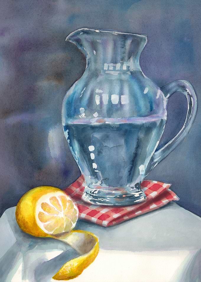 Water jug and lemon