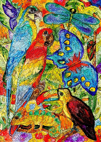 Two Parrots Sad Toucan