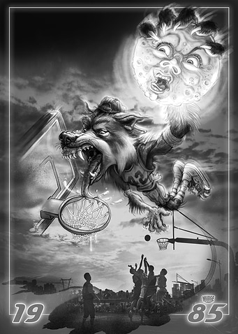 Wolf Boy Baller Dunks Moon