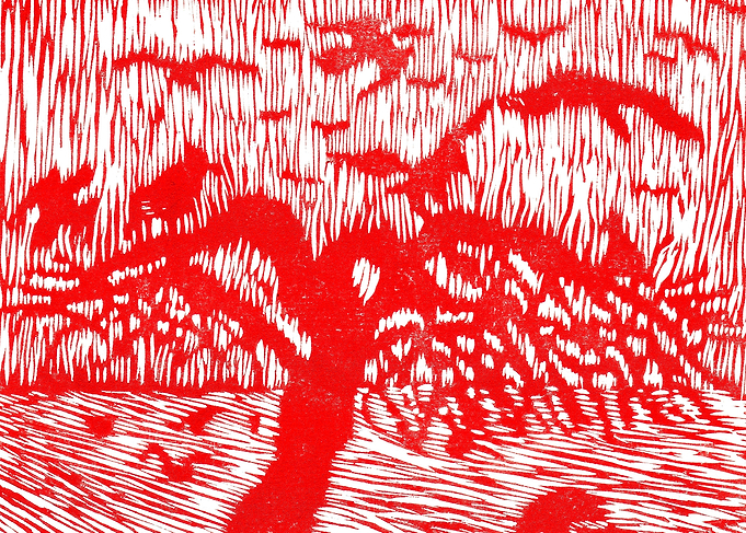 Red Ravens on a Field