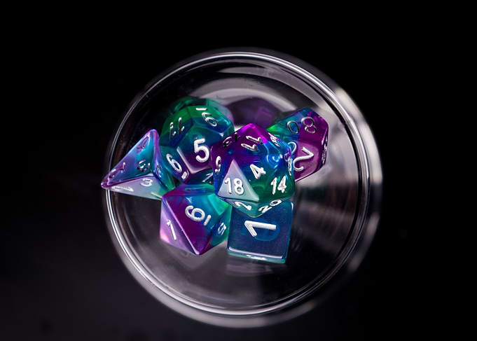 Colorful dice on glass I
