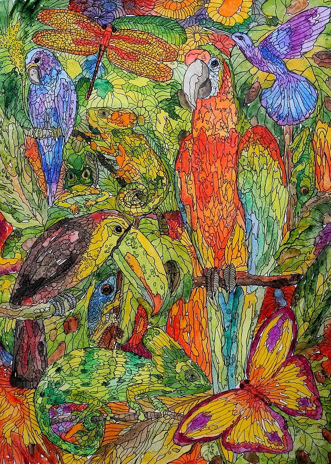 Jungle with a Blue Parrot