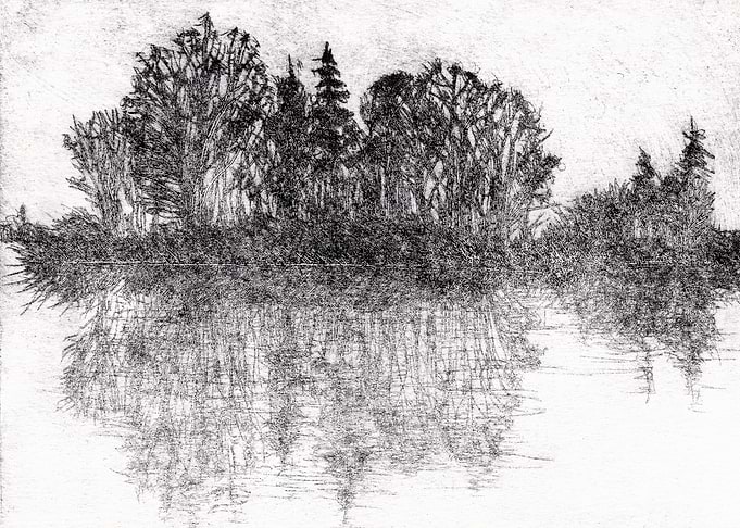 Foggy Island on a Lake