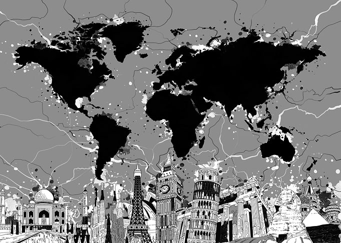 World map skyline minimal