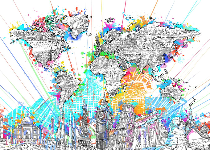 World map skyline