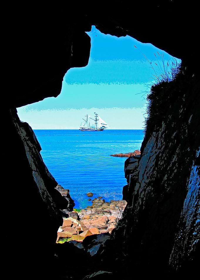Ship with white sails