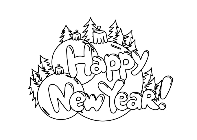 Happy New Year Line Art