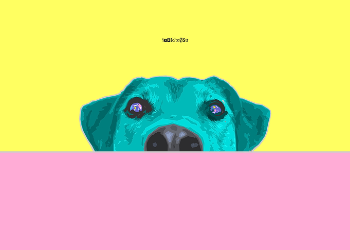 Cyan Dog on Yellow