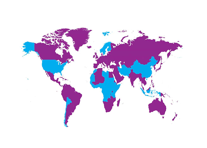 World map purple and blue
