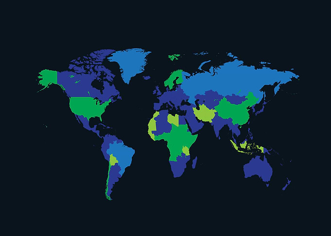 World map blue colors