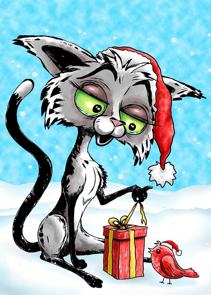 Cat and Bird Christmas