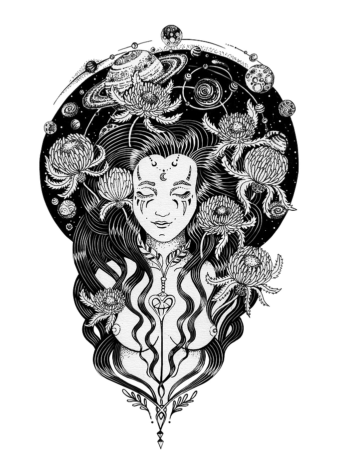 Space Moon Goddess Ink art