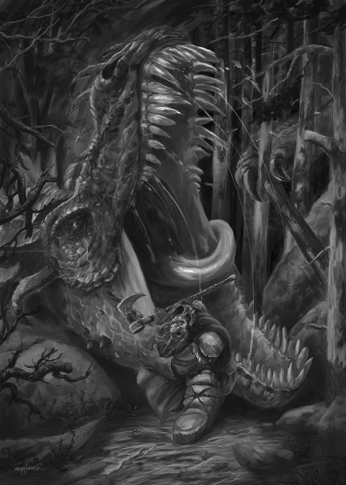 Dragon Ambush - Grayscale