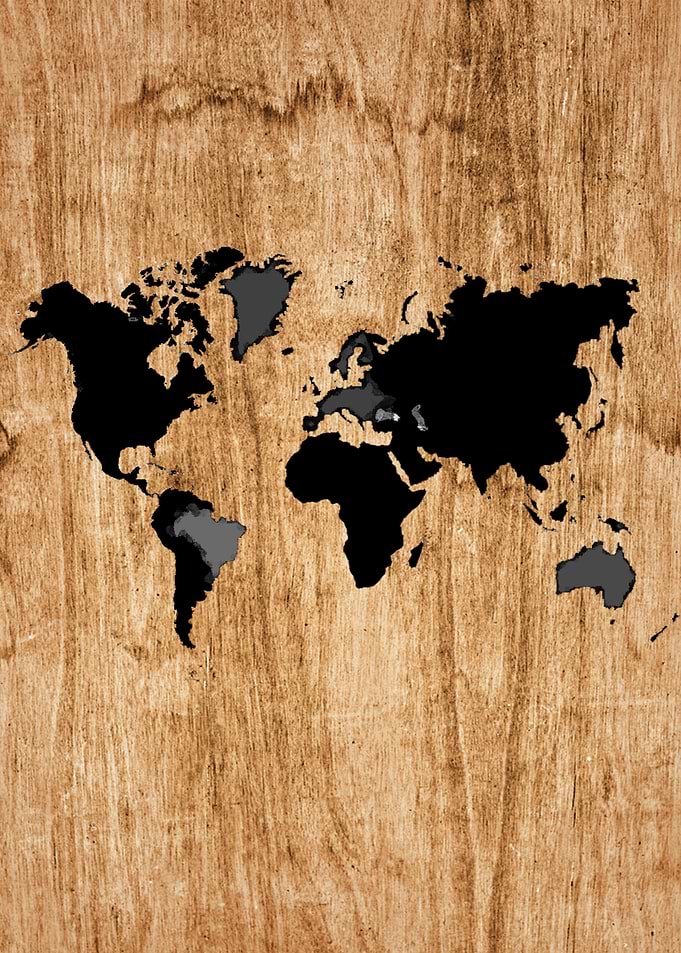 World map on wood