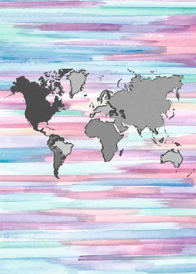 world map in pastel colors