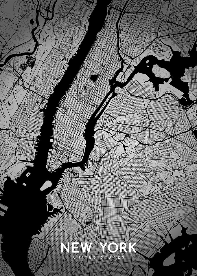 New York map closeup BW