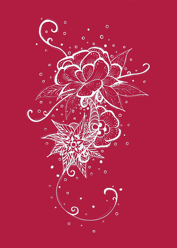Abstract Rose White on Red
