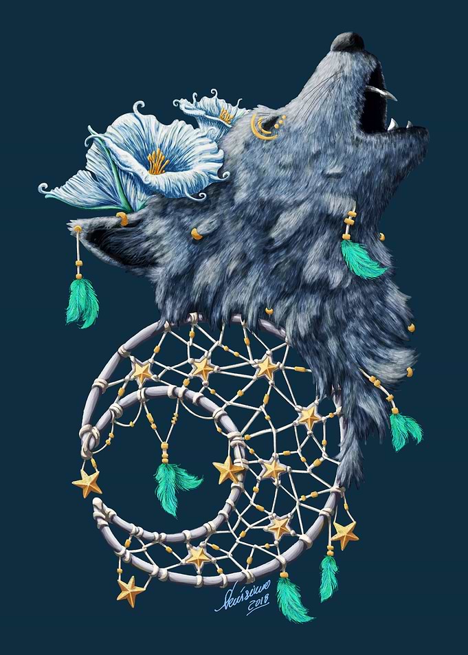 Dreamcatcher Moon Wolf