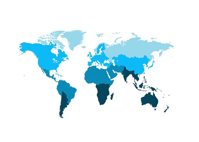 World map blue 3 colors