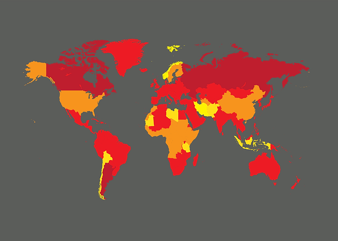 World map red and yellow
