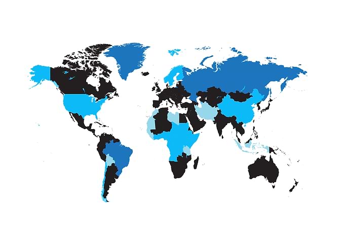 World map blue black