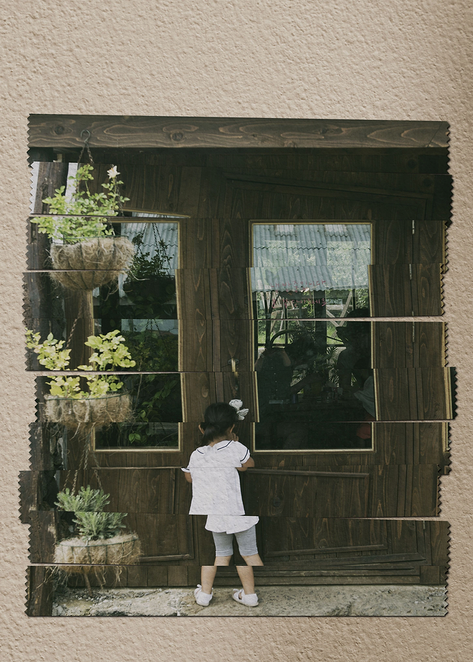 A child with tape art