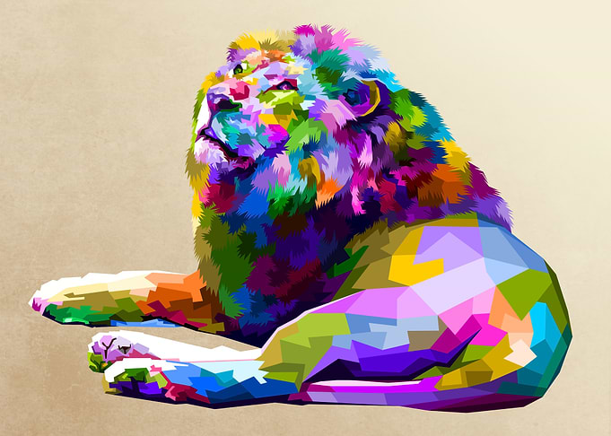 colorful lion lying down
