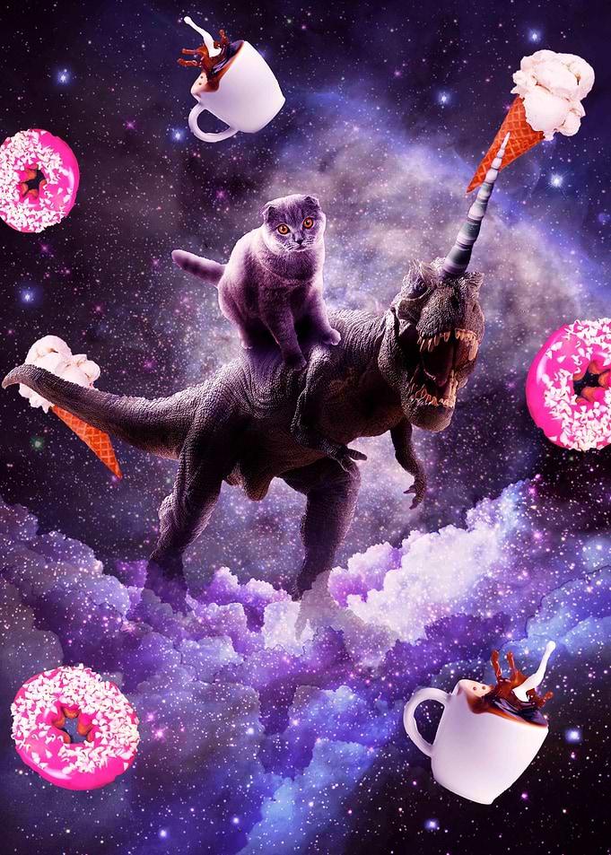 Space Cat On Dinosaur