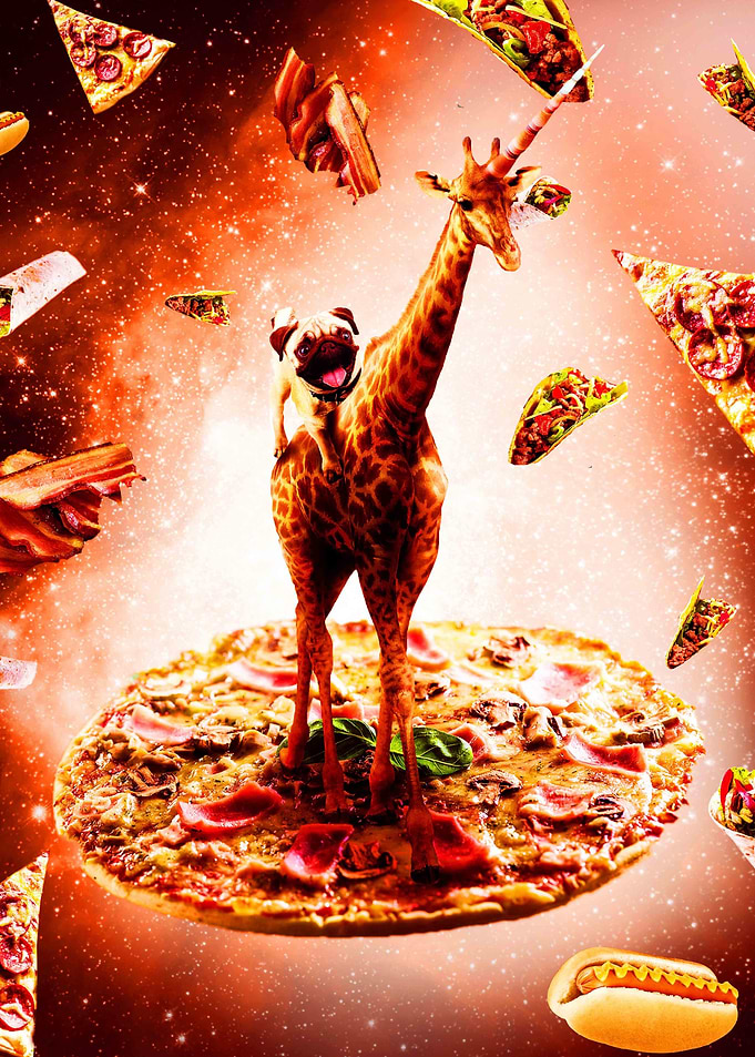 Pug Riding Giraffe