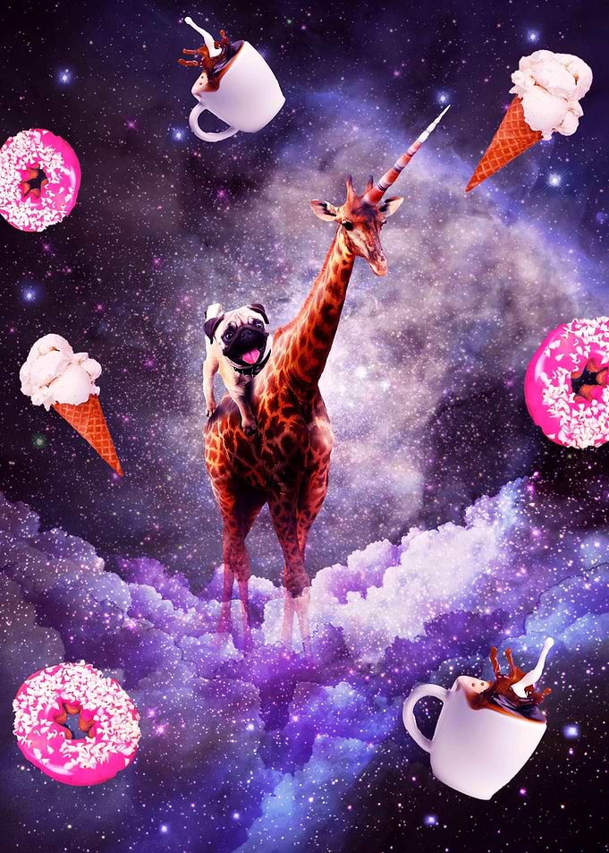 Pug Riding Giraffe