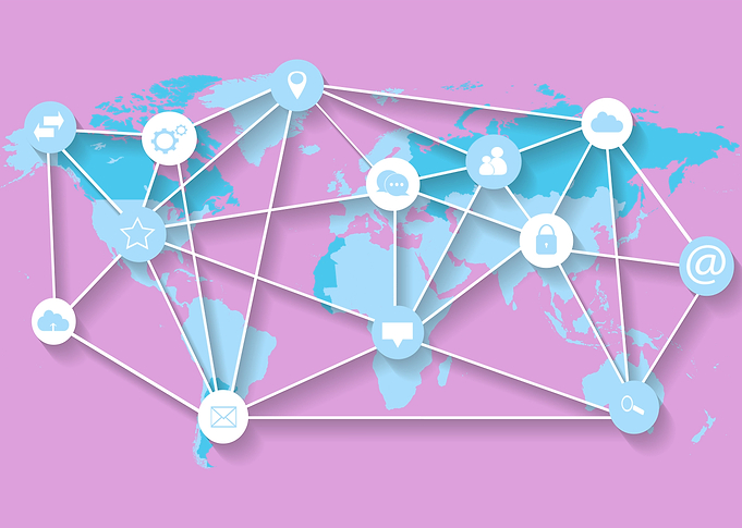 World map purple media