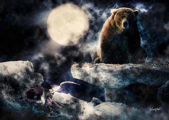 Bear and full moon