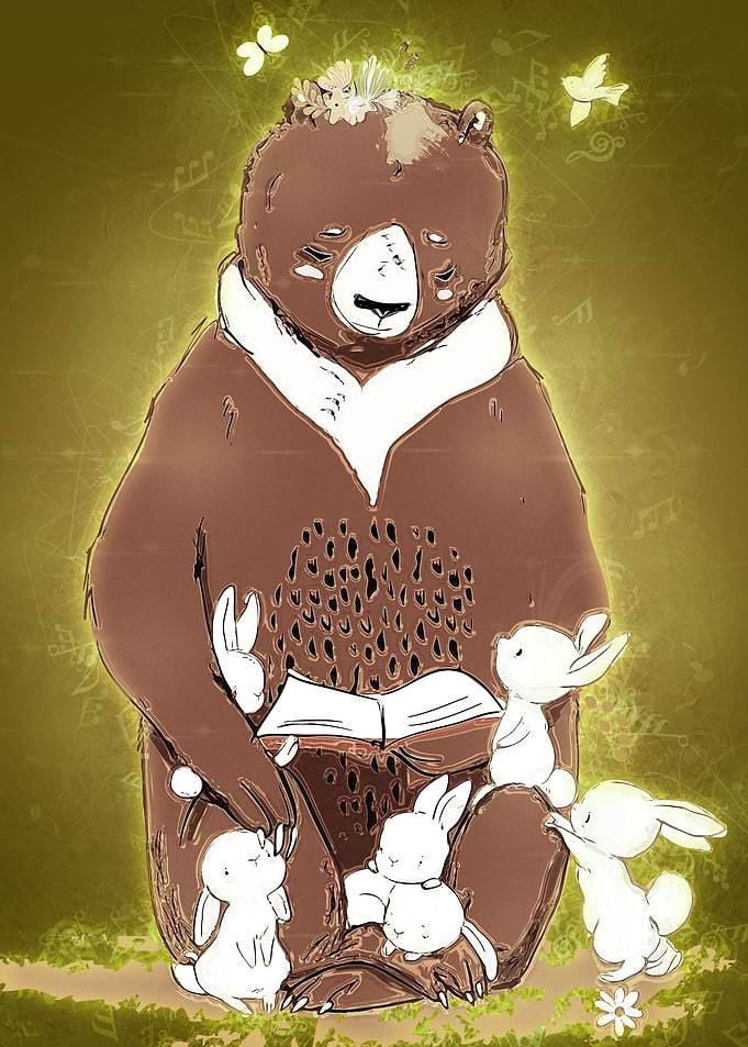 Reading Bear with rabbit