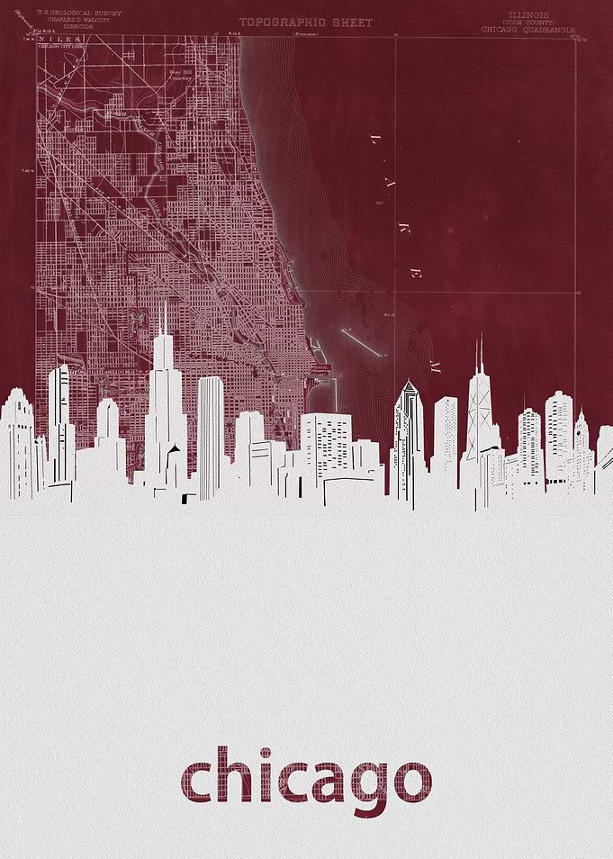 Chicago skyline map 3