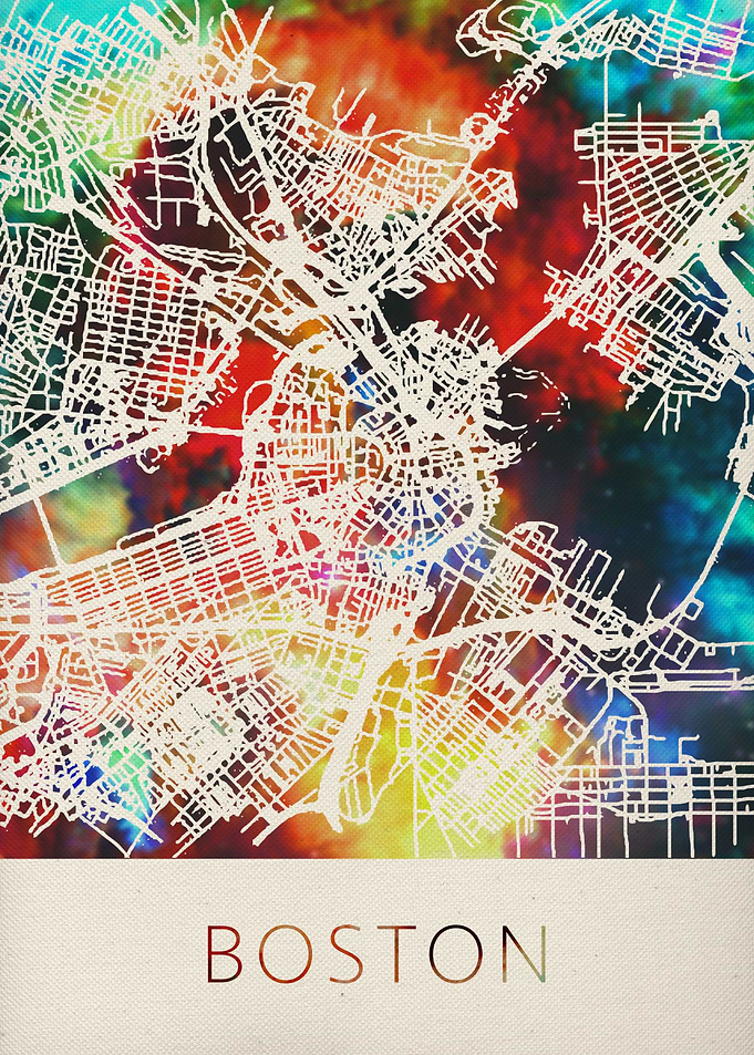 Boston City Watercolor Map
