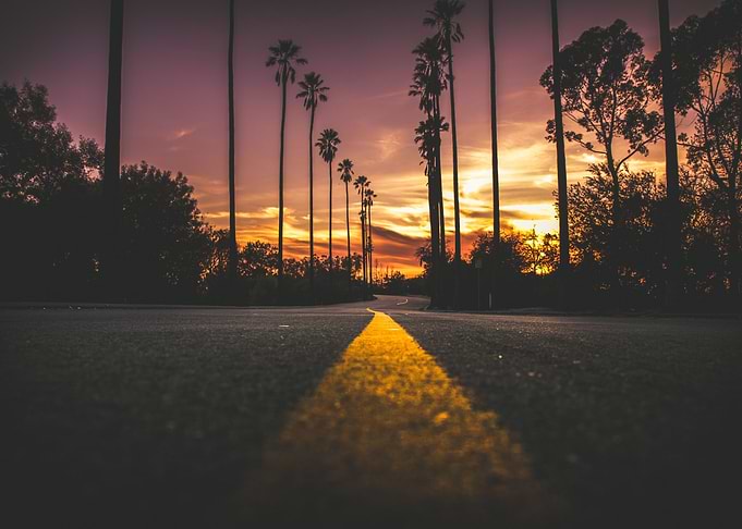 long road and sunset