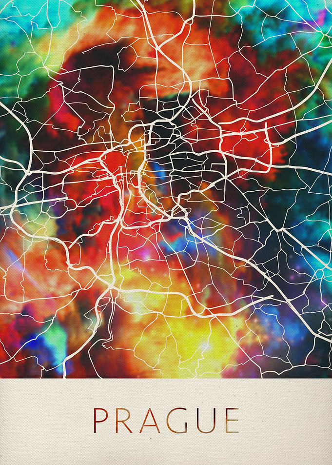 Prague Watercolor City Map