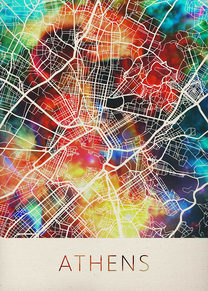 Athens Watercolor City Map