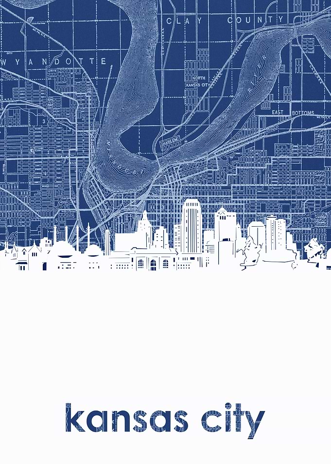 Kansas city skyline blue