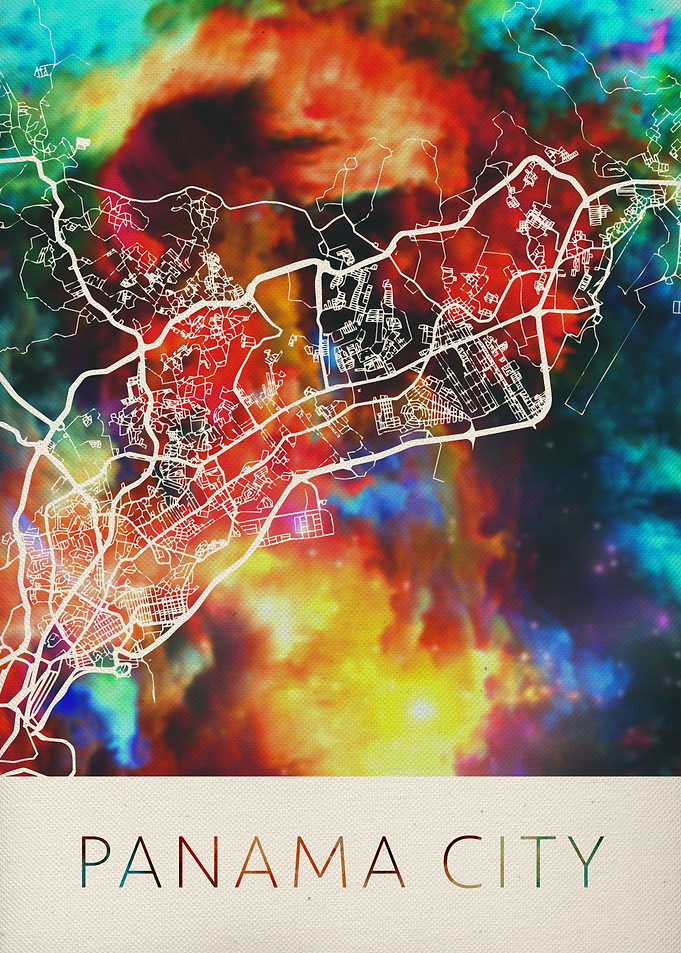 Panama City Watercolor Map
