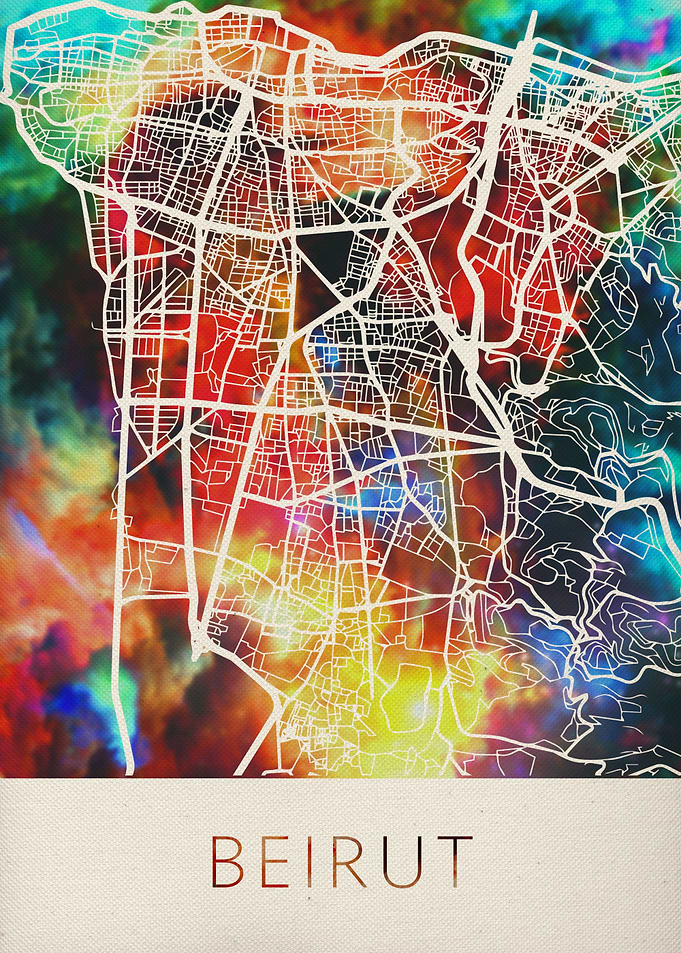 Beirut Watercolor City Map