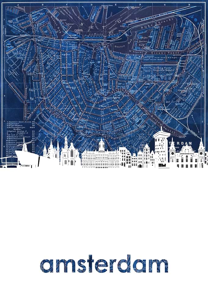 Amsterdam skyline blue
